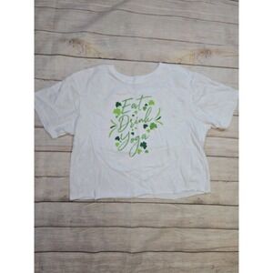 MIKEN FLOW "Eat Sleep Yoga" Women's size Large Cropped % Cotton Tshirt